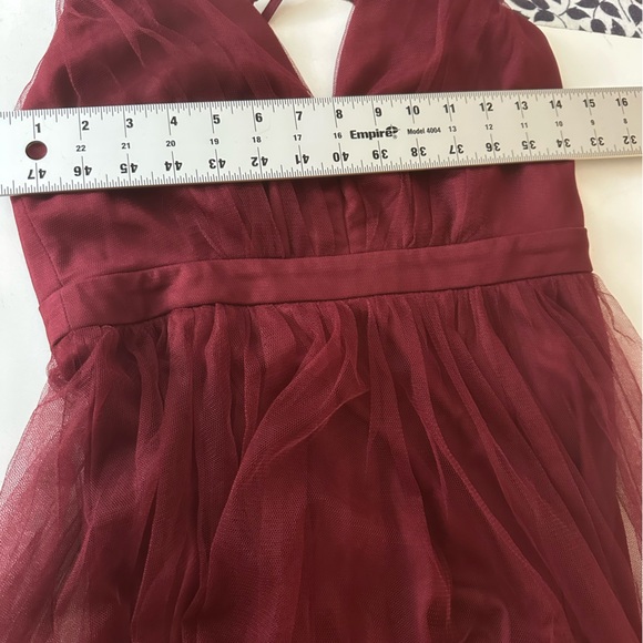 Lulus Burgundy Rare Beauty Tulle Backless Dual Front Slits Maxi Dress NWOT S - Picture 15 of 16